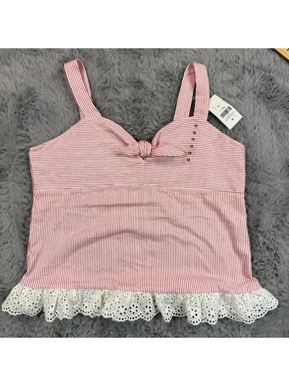 Justice Tank Top Girls 12 Pink Pinstripe Cotton Bow Detail Eyelet Hem Pullover